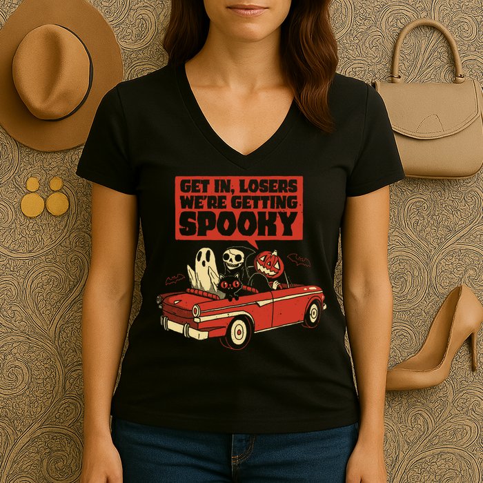 Get In Losers We're Getting Spooky Hallowen Women's V-Neck T-Shirt