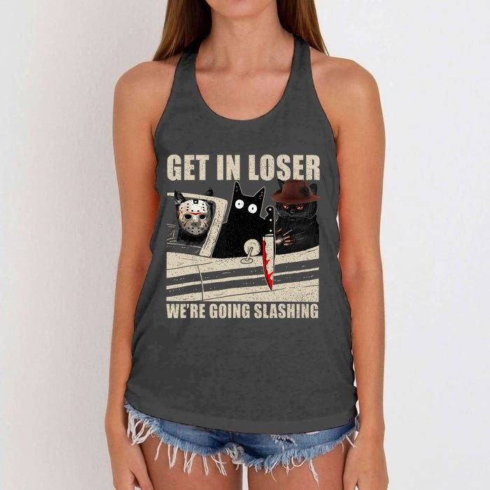 Get In Loser WeRe Going Slashing Cat Murderous Women's Knotted Racerback Tank