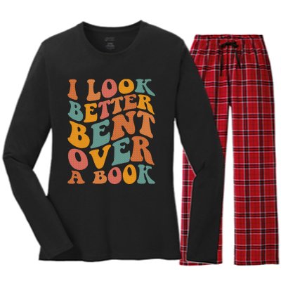 Groovy I Look Better Bent Over A Book Funny Book Readers Women's Long Sleeve Flannel Pajama Set 