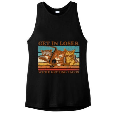 Get In Loser We're Getting Tacos Funny Retro Vintage Cool Cat Ladies PosiCharge Tri-Blend Wicking Tank
