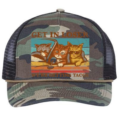 Get In Loser We're Getting Tacos Funny Retro Vintage Cool Cat Retro Rope Trucker Hat Cap