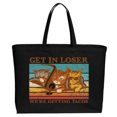 Get In Loser We're Getting Tacos Funny Retro Vintage Cool Cat Cotton Canvas Jumbo Tote