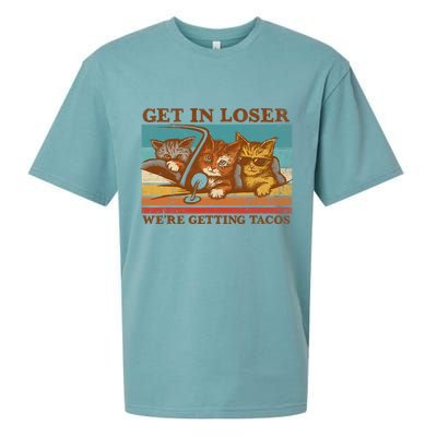 Get In Loser We're Getting Tacos Funny Retro Vintage Cool Cat Sueded Cloud Jersey T-Shirt