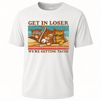 Get In Loser We're Getting Tacos Funny Retro Vintage Cool Cat Performance Shirt