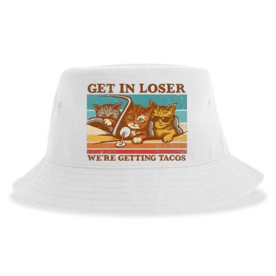 Get In Loser We're Getting Tacos Funny Retro Vintage Cool Cat Sustainable Bucket Hat