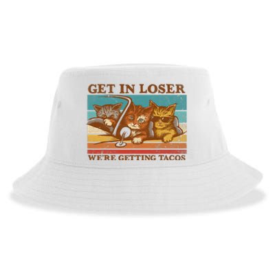 Get In Loser We're Getting Tacos Funny Retro Vintage Cool Cat Sustainable Bucket Hat