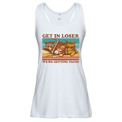Get In Loser We're Getting Tacos Funny Retro Vintage Cool Cat Ladies Essential Flowy Tank