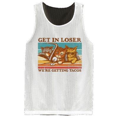 Get In Loser We're Getting Tacos Funny Retro Vintage Cool Cat Mesh Reversible Basketball Jersey Tank
