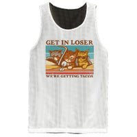 Get In Loser We're Getting Tacos Funny Retro Vintage Cool Cat Mesh Reversible Basketball Jersey Tank