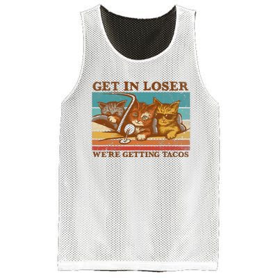 Get In Loser We're Getting Tacos Funny Retro Vintage Cool Cat Mesh Reversible Basketball Jersey Tank