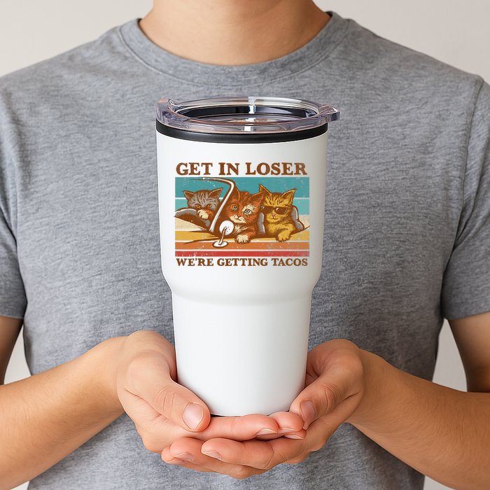 Get In Loser We're Getting Tacos Funny Retro Vintage Cool Cat Tumbler