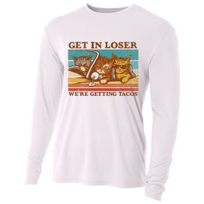 Get In Loser We're Getting Tacos Funny Retro Vintage Cool Cat Cooling Performance Long Sleeve Crew