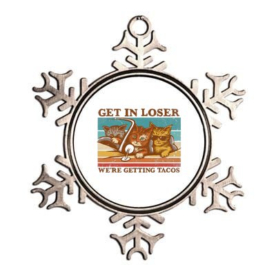 Get In Loser We're Getting Tacos Funny Retro Vintage Cool Cat Metallic Star Ornament