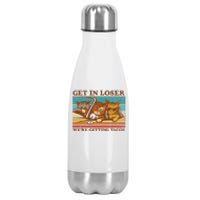 Get In Loser We're Getting Tacos Funny Retro Vintage Cool Cat Stainless Steel Insulated Water Bottle