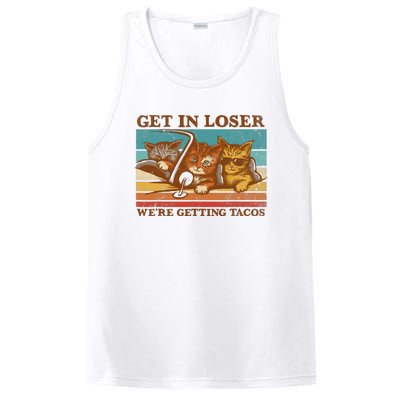 Get In Loser We're Getting Tacos Funny Retro Vintage Cool Cat PosiCharge Competitor Tank