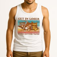 Get In Loser We're Getting Tacos Funny Retro Vintage Cool Cat Tank Top
