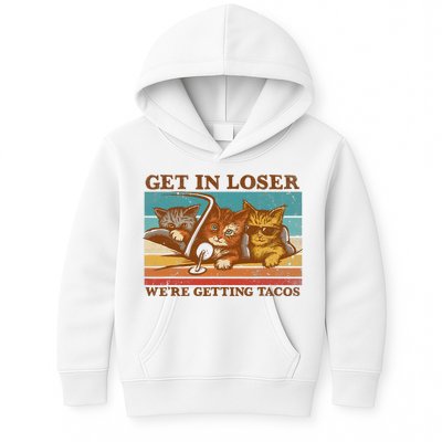 Get In Loser We're Getting Tacos Funny Retro Vintage Cool Cat Kids Hoodie