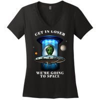 Get In Loser Funny Alien Going To Space Women's V-Neck T-Shirt
