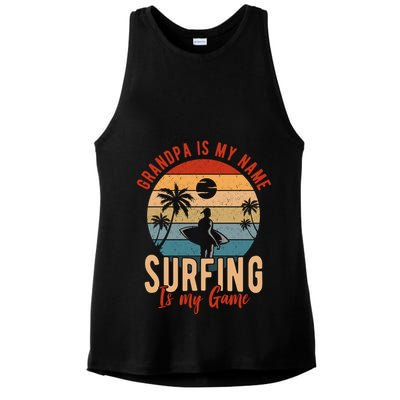 Grandpa Is My Name Surfing Is My Game Ladies PosiCharge Tri-Blend Wicking Tank