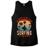 Grandpa Is My Name Surfing Is My Game Ladies PosiCharge Tri-Blend Wicking Tank