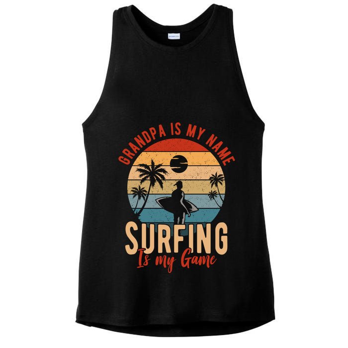 Grandpa Is My Name Surfing Is My Game Ladies PosiCharge Tri-Blend Wicking Tank
