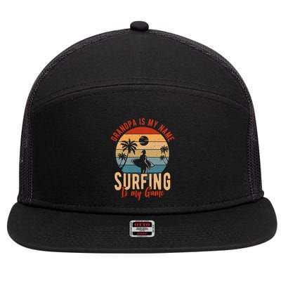 Grandpa Is My Name Surfing Is My Game 7 Panel Mesh Trucker Snapback Hat