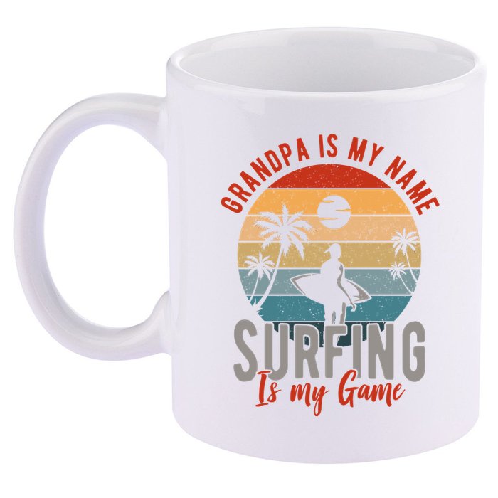 Grandpa Is My Name Surfing Is My Game 11oz C Handle Ceramic Mug