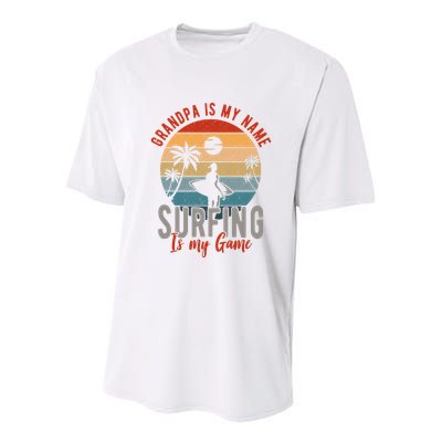 Grandpa Is My Name Surfing Is My Game Youth Performance Sprint T-Shirt