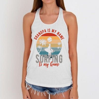 Grandpa Is My Name Surfing Is My Game Women's Knotted Racerback Tank