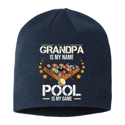 Grandpa Is My Name Pool Is My Game | Funny Billiard Player Sustainable Beanie