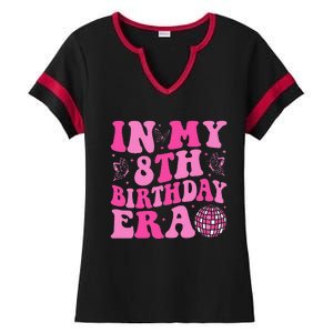 Groovy In My 8th Birthday Era Eight 8 Years Old Birthday Ladies Halftime Notch Neck Tee