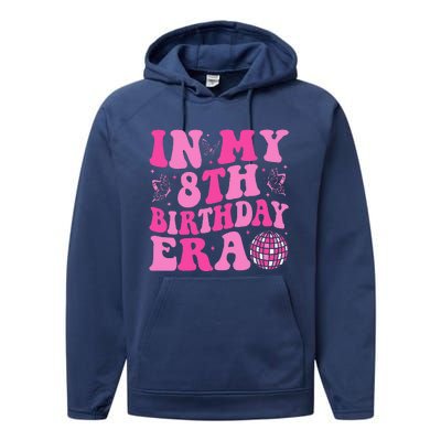 Groovy In My 8th Birthday Era Eight 8 Years Old Birthday Performance Fleece Hoodie