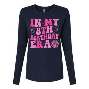 Groovy In My 8th Birthday Era Eight 8 Years Old Birthday Womens Cotton Relaxed Long Sleeve T-Shirt