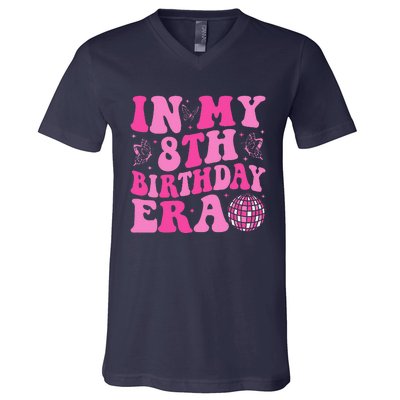 Groovy In My 8th Birthday Era Eight 8 Years Old Birthday V-Neck T-Shirt