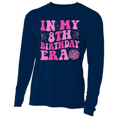 Groovy In My 8th Birthday Era Eight 8 Years Old Birthday Cooling Performance Long Sleeve Crew