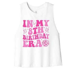 Groovy In My 8th Birthday Era Eight 8 Years Old Birthday Women's Racerback Cropped Tank