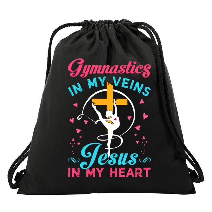 Gymnastics In My Veins Jesus In My Heart Funny Gift Drawstring Bag
