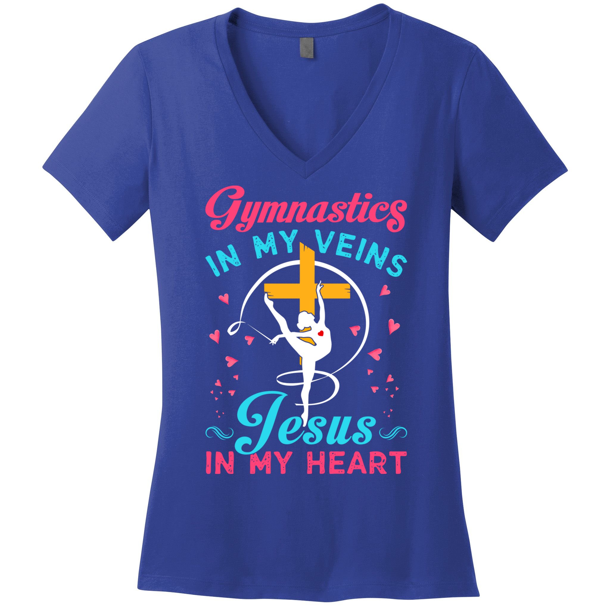 Gymnastics In My Veins Jesus In My Heart Funny Gift Women's V-Neck T-Shirt