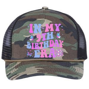 Groovy In My 9th Birthday Era Nine 9 Years Old Birthday Retro Rope Trucker Hat Cap