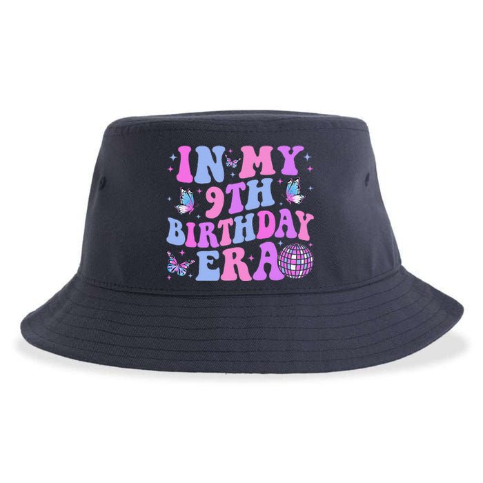 Groovy In My 9th Birthday Era Nine 9 Years Old Birthday Sustainable Bucket Hat