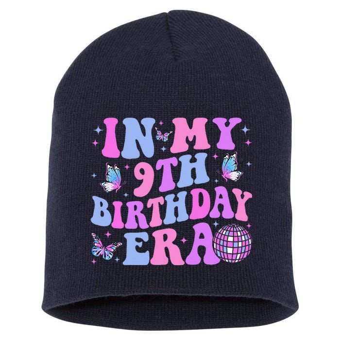 Groovy In My 9th Birthday Era Nine 9 Years Old Birthday Short Acrylic Beanie