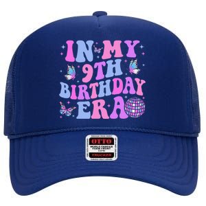 Groovy In My 9th Birthday Era Nine 9 Years Old Birthday High Crown Mesh Back Trucker Hat