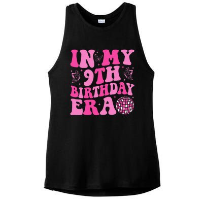 Groovy In My 9th Birthday Era Nine 9 Years Old Birthday Ladies PosiCharge Tri-Blend Wicking Tank