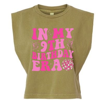 Groovy In My 9th Birthday Era Nine 9 Years Old Birthday Garment-Dyed Women's Muscle Tee