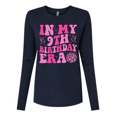 Groovy In My 9th Birthday Era Nine 9 Years Old Birthday Womens Cotton Relaxed Long Sleeve T-Shirt