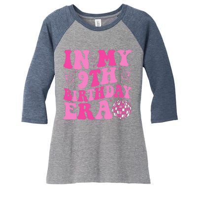 Groovy In My 9th Birthday Era Nine 9 Years Old Birthday Women's Tri-Blend 3/4-Sleeve Raglan Shirt