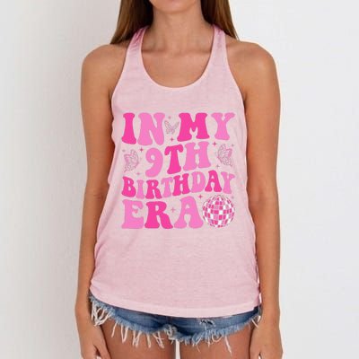 Groovy In My 9th Birthday Era Nine 9 Years Old Birthday Women's Knotted Racerback Tank