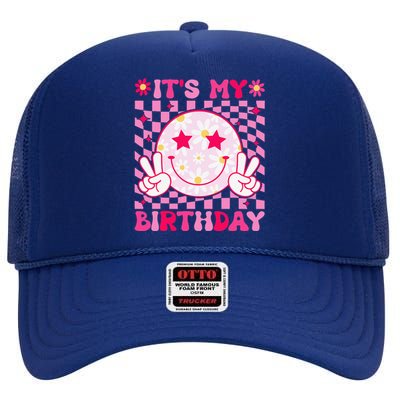 Groovy ItS My Birthday Bday Flower High Crown Mesh Back Trucker Hat