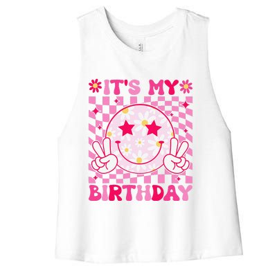 Groovy ItS My Birthday Bday Flower Women's Racerback Cropped Tank