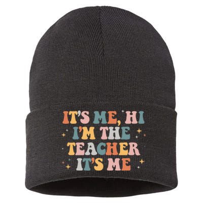 Groovy Its Me Hi Im The Teacher It’s Me Funny Teacher Quote Sustainable Knit Beanie